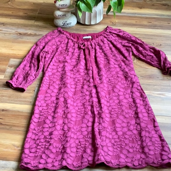 Hill Dresses Hill Burgundy Lon Sleeve Lace Dress